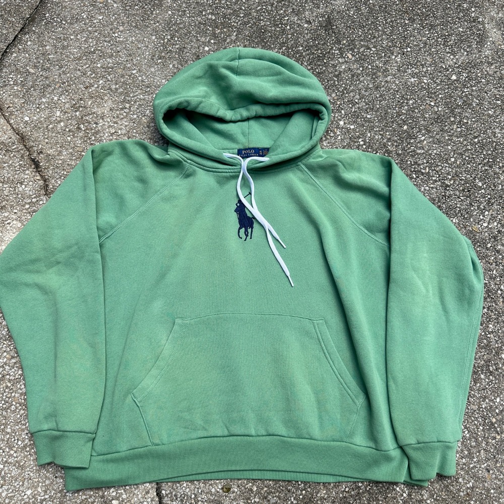 Polo Ralph Lauren Mens Big Pony Pullover Hoodie Green XL Raglan Sweatshirt